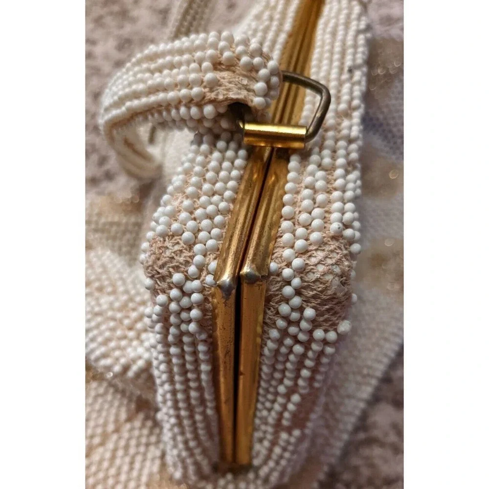 Vintage Lumured Beaded Handbag Cream And Gold